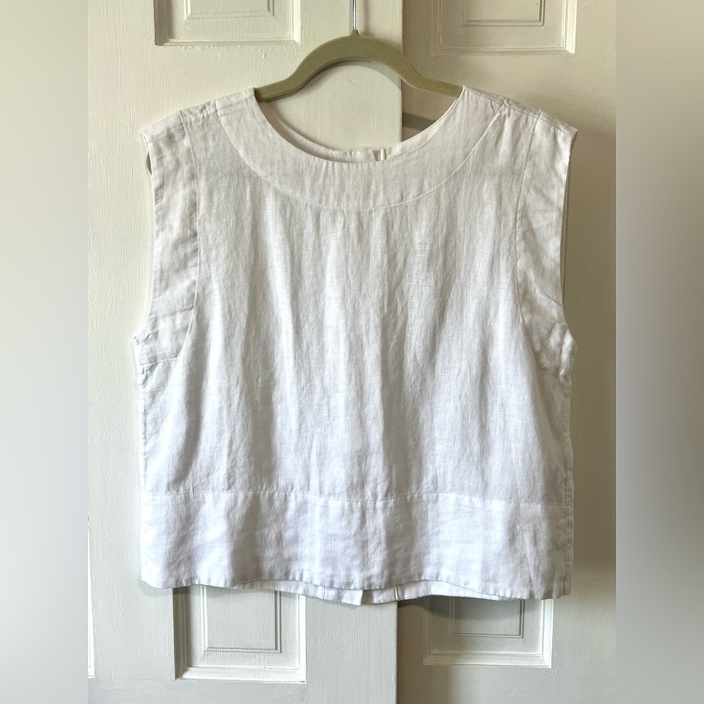 🆕Madewell Bateau-Neck Tank in 100% Linen COLOR Eyelet White Sz Small - Picture 6 of 12